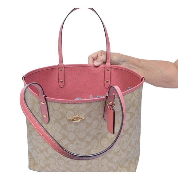 Coach Reversible Large Open Tote Beige/Pink Nice! - Picture 7 of 15